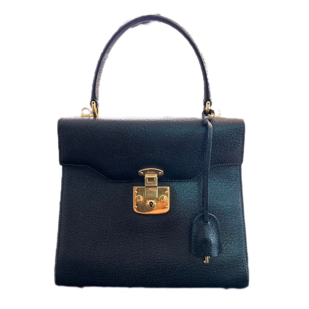 Black Vintage Gucci Authentic Lady Lock Leather Bag Italian Rare Sustainable